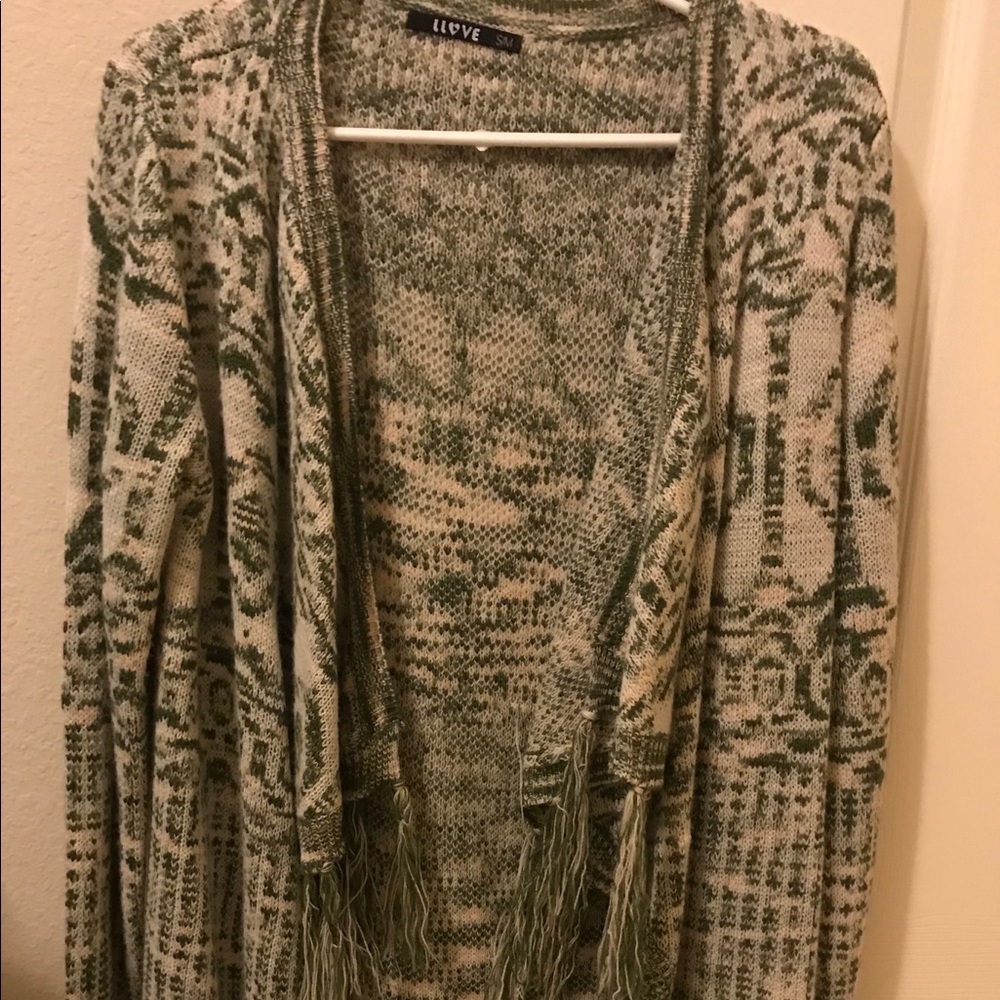 Green and cream cardigan